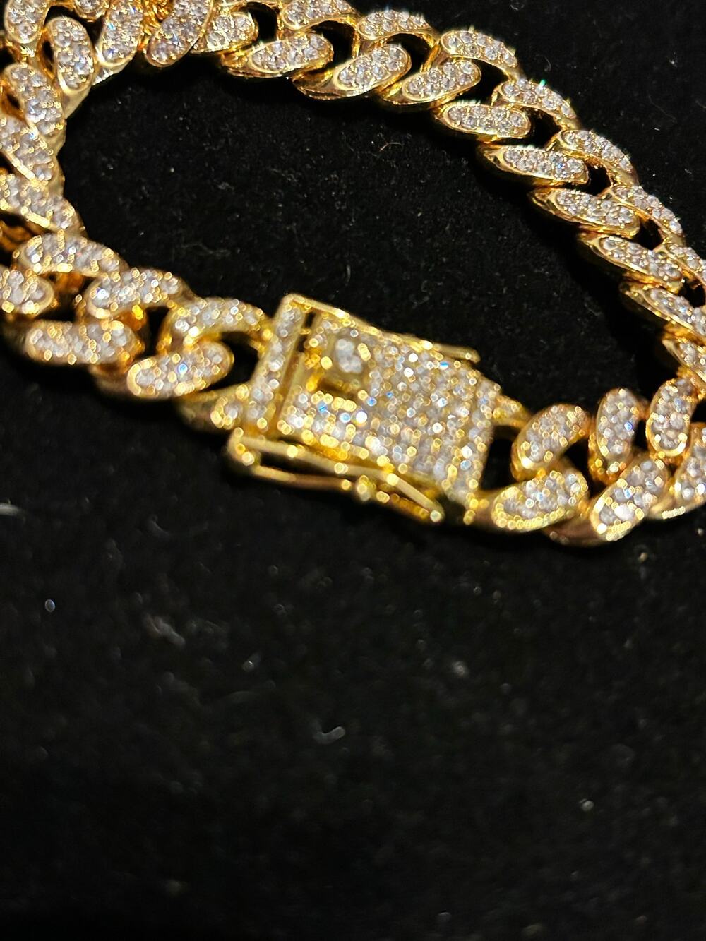 Iced Out Gold Tone Miami Cuban Link CZ Bracelet - Bling Box Clasp